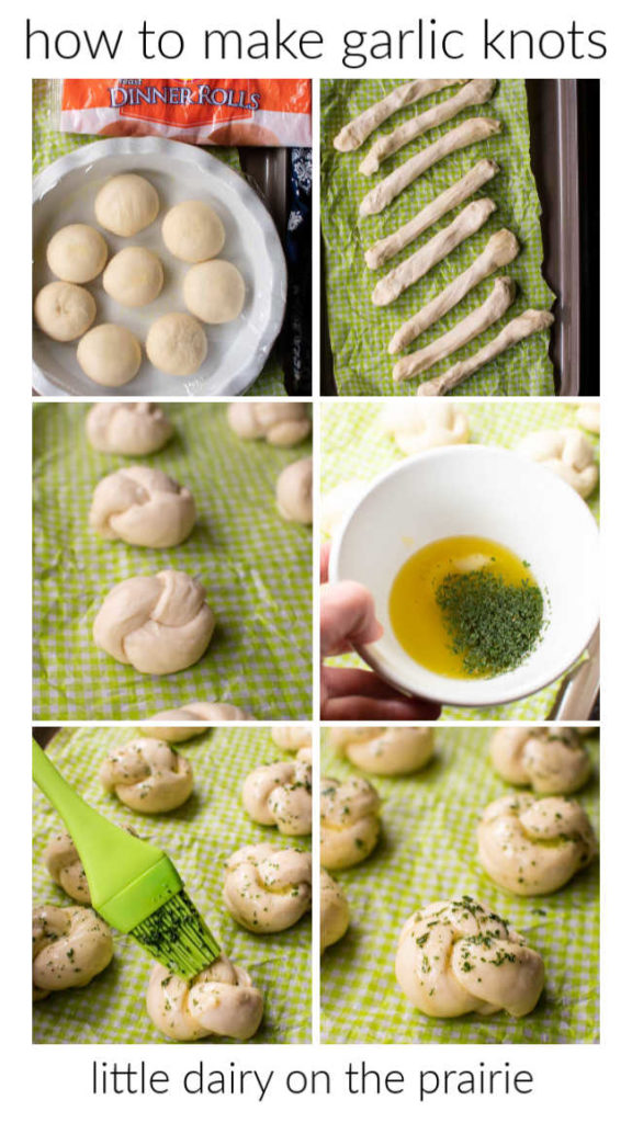 photo collage showing a step by step guide on how to make garlic knots