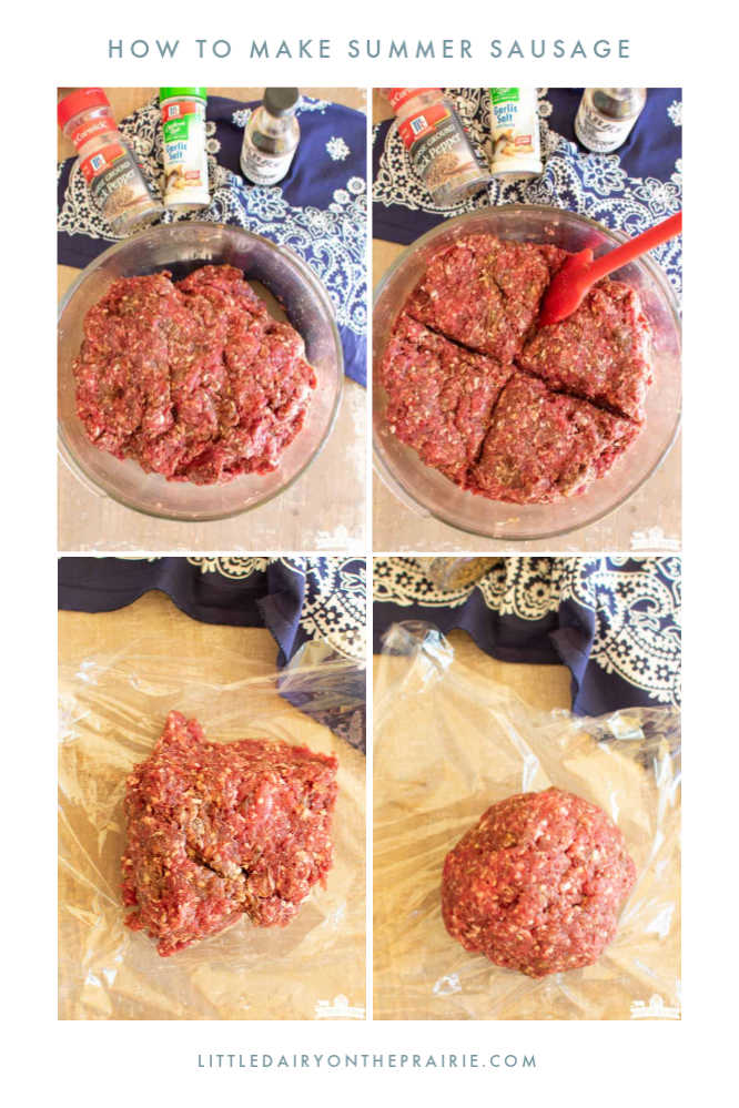 four images showing how to make summer sausage