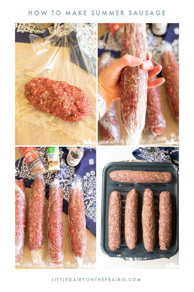 a collage of images showing step by step instructions on how to make homemade summer sausage