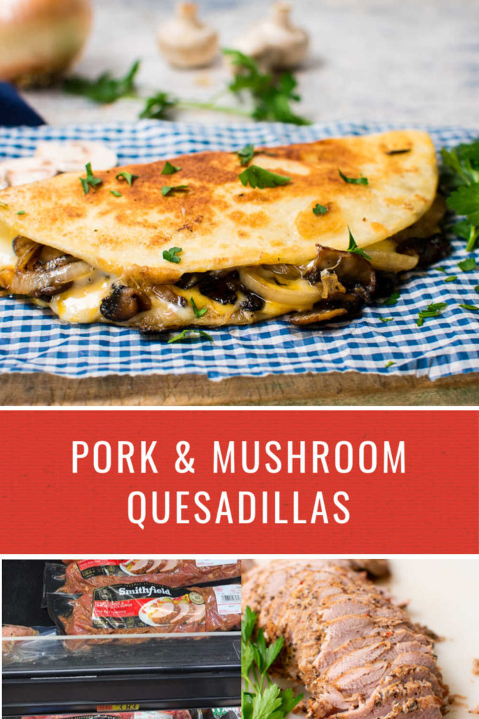 a flour tortilla quesadilla filled with vegetables, cheese, and pork