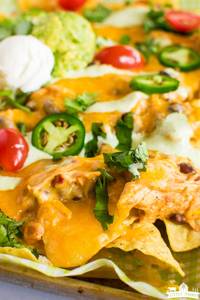nachos with chicken meat on top