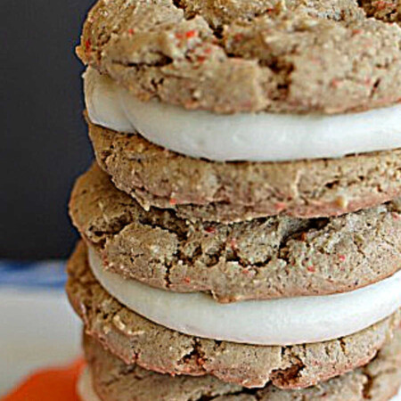 A stack of carrot cake sandwich cookies.