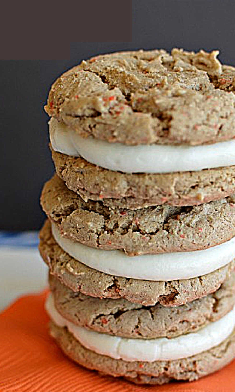 A stack of carrot cake sandwich cookies.