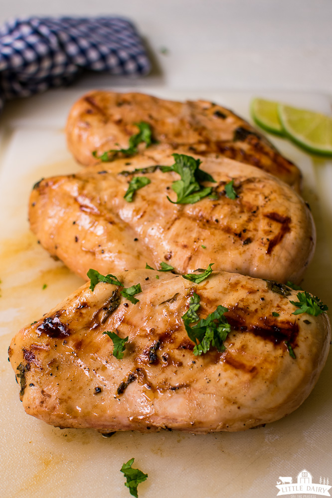 Grilled Chicken Breasts with cilantro, honey and limes. 