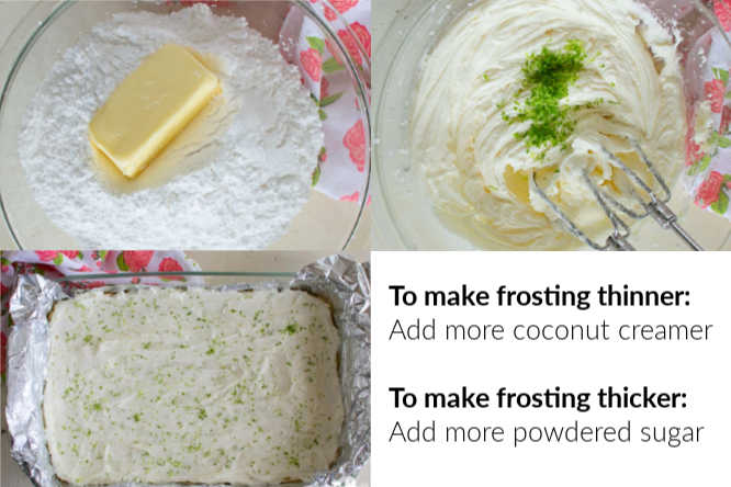 a collage with four images showing how to make powdered sugar icing