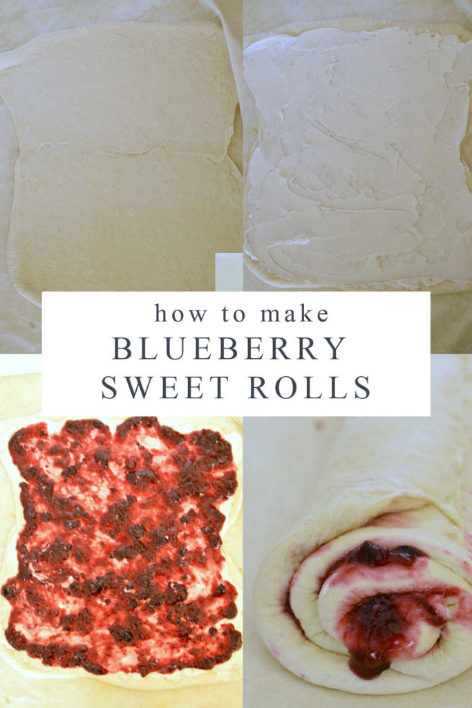 four images showing step by step instructions of how to make blueberry sweet rolls