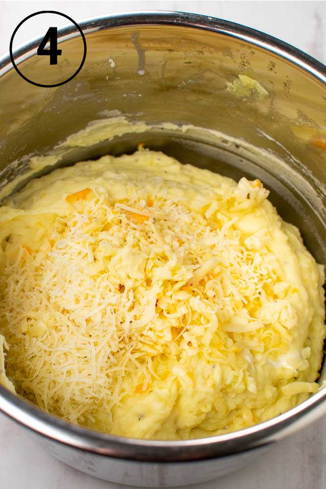 mashed potatoes with grated cheese in a pressure cooker