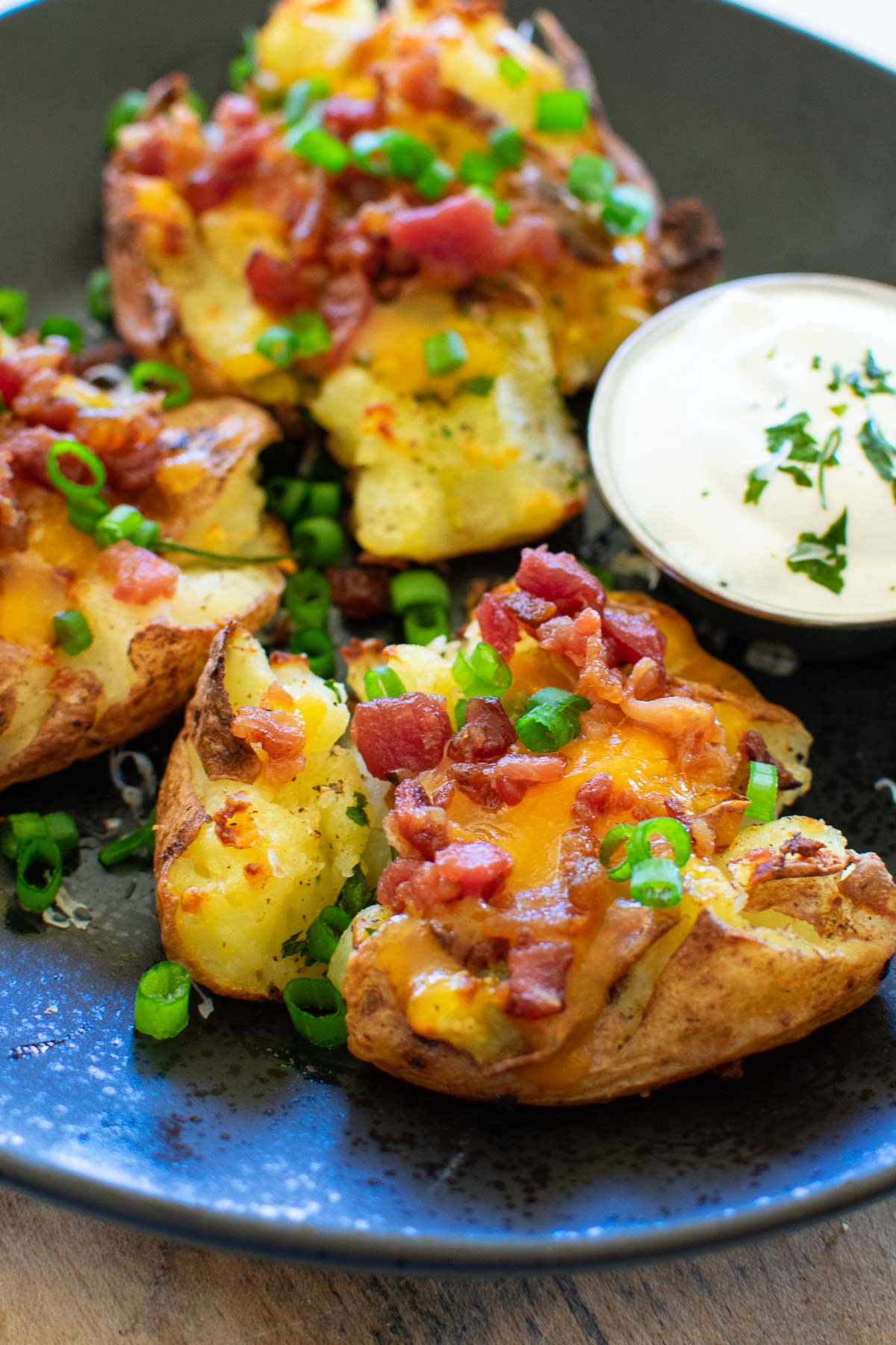 Garlic Herb Smashed Red Potatoes - Saving Room for Dessert