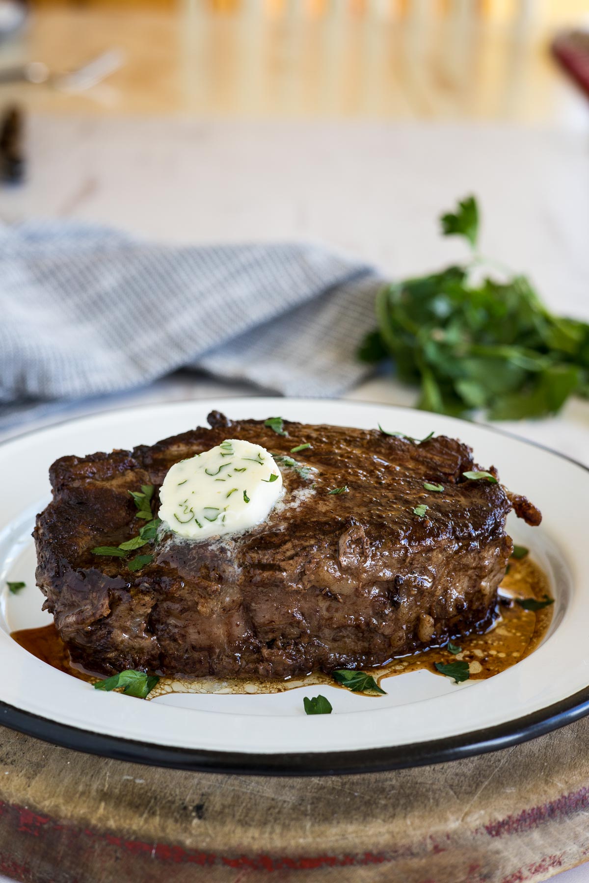 Beef tenderloin steak with butter.