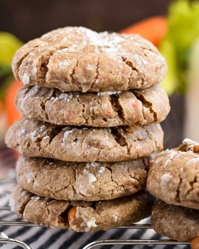 Thick carrot cake mix cookies in a stack.
