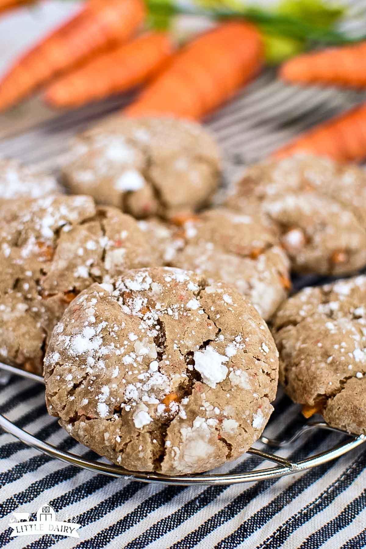 Carrot cookies on a cooling rack.