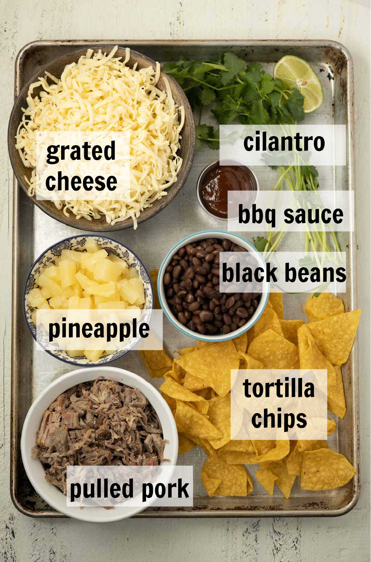 Ingredients to make pork nachos.