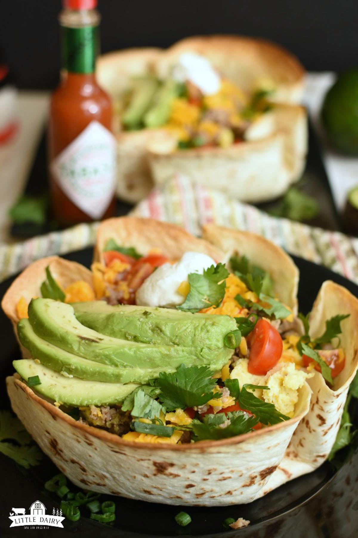 Breakfast Burrito in a tortilla shell.