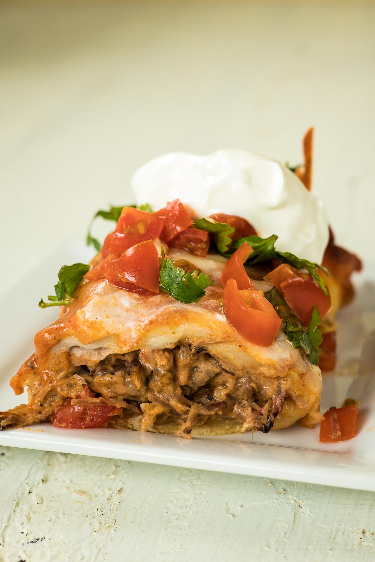 Beef enchilada with in a flour tortilla shell.