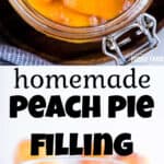 Two images showing how to make peach pie filling.