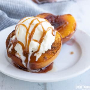 Roasted peaches with vanilla ice cream.