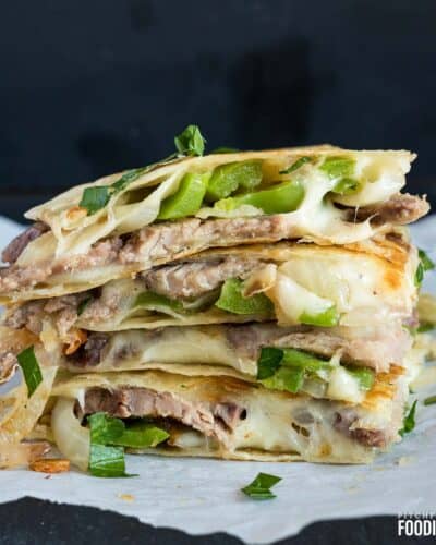 A stack of steak and cheese quesadillas.