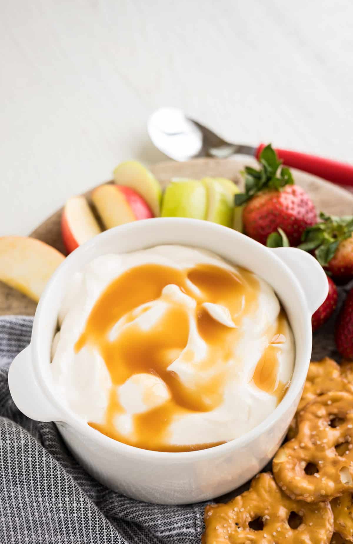 A dish with Greek yogurt fruit dip.