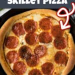 Image of pepperoni pizza with text overlays.