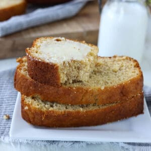 Slices of banana bread with butter.