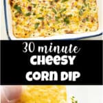 Images of corn dip with text graphics.