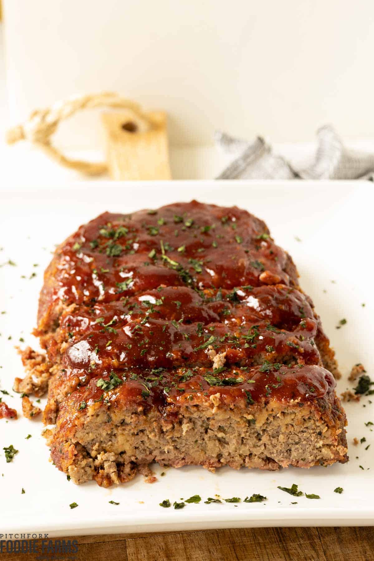 Smoked meatloaf with a sticky bbq glaze on top.