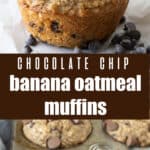 Images of banana muffins made with oats and chocolate chips.