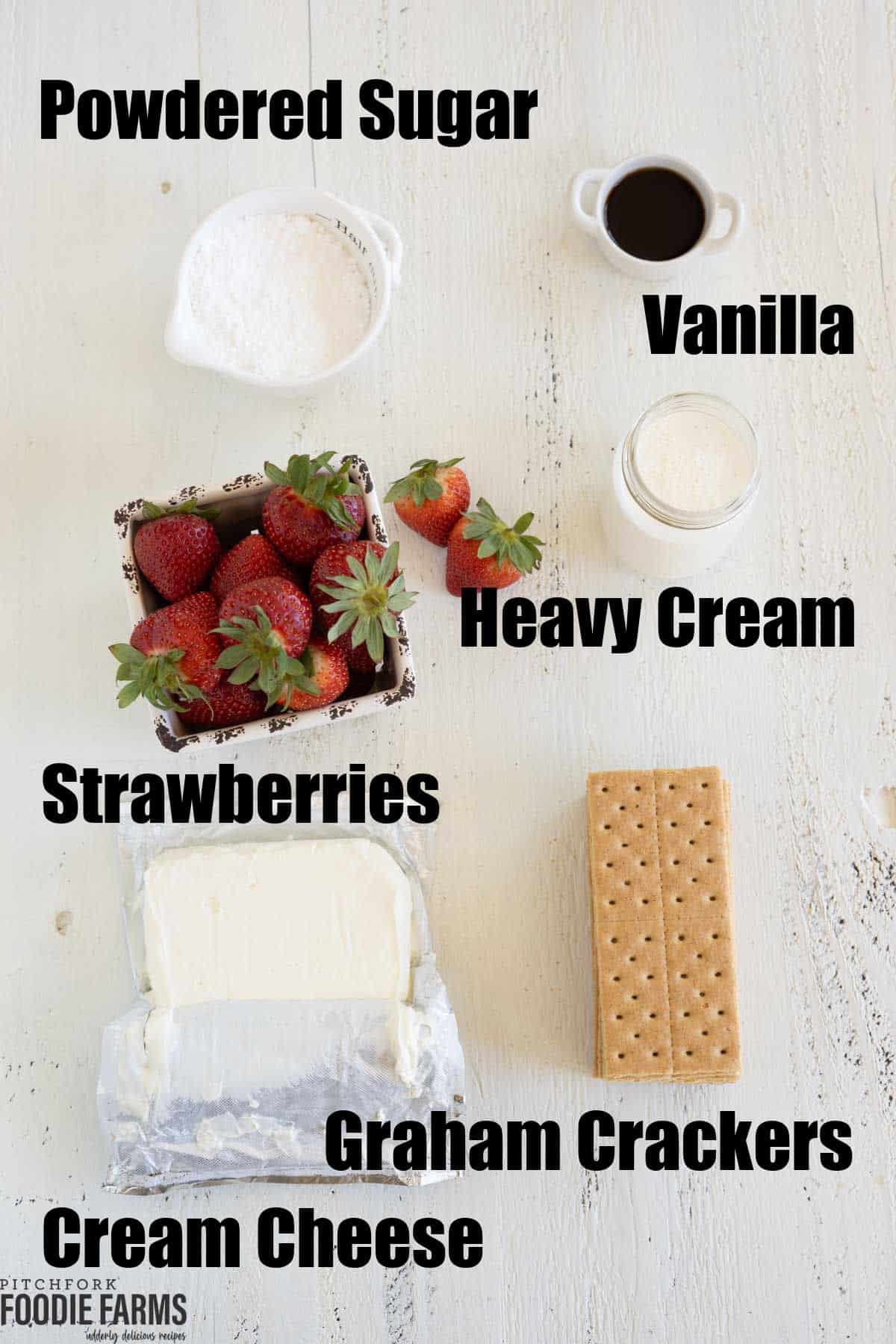 Image showing ingredients needed to make a no bake strawberry icebox cake.