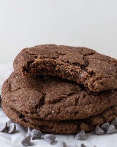 Chocolate cookies with chocolate chips rolled in cinnamon and sugar.